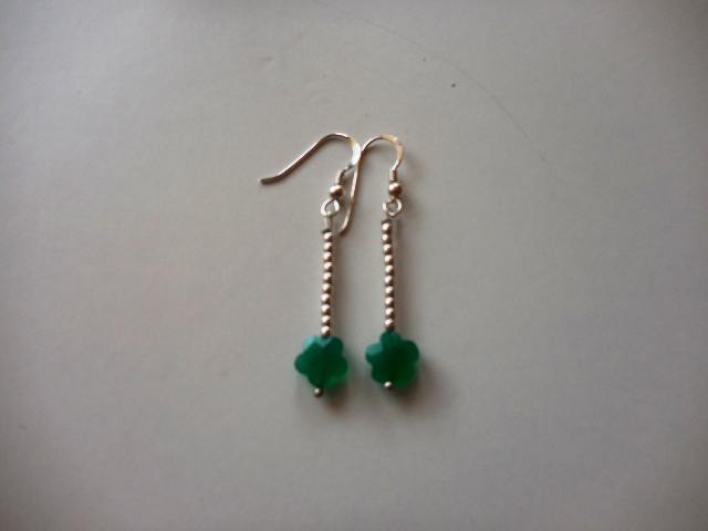 boucles d'oreilles fleur gemme quartz vert argent