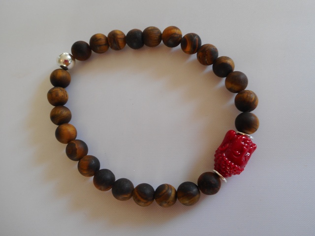 Bracelet Oeil tigre mat bouddha rouge