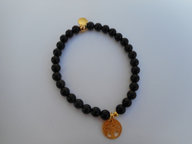 Bracelet onyx Arbre de vie plaque or