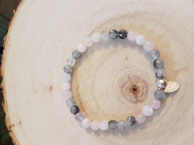 Bracelet quartz inclusions tourmaline noire quartz rose pierre de lune