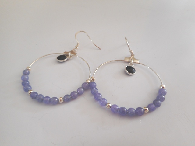 Boucles créoles Tanzanite argent 925 spinel