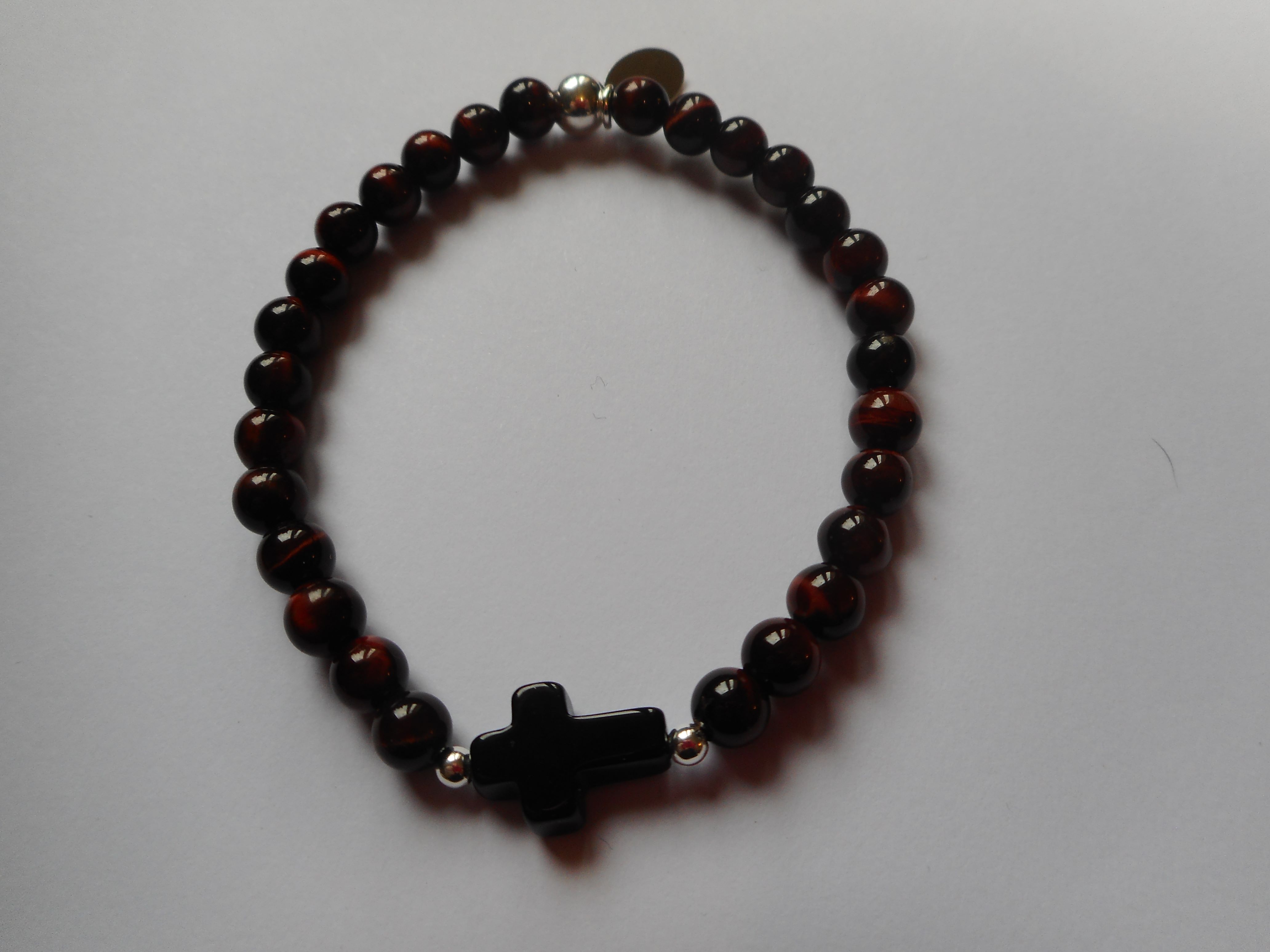 Bracelet Oeil de taureau 6 mm croix onyx