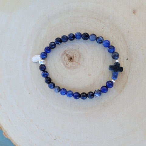 Bracelet sodalite 6 mm croix