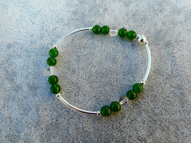 Bracelet jade de chine cristal tubes argent 925