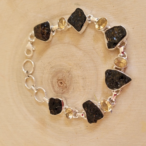 Bracelet Tourmaline noire brute citrine facettes