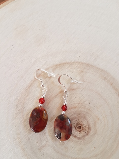 Boucles d'oreilles jaspe rouge palet et cornaline