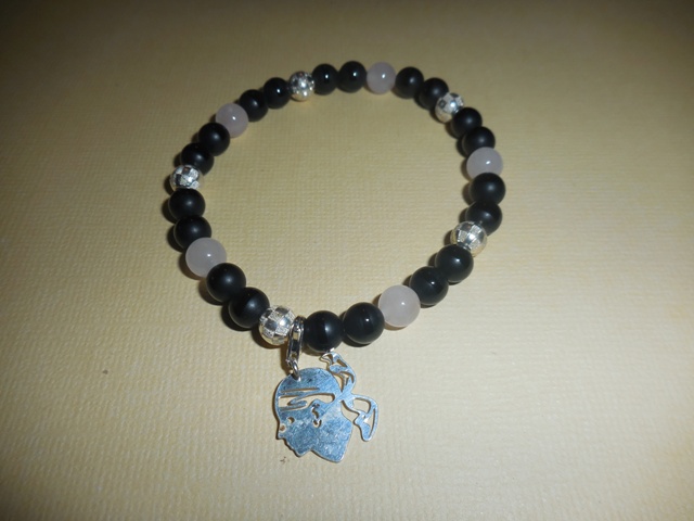 Bracelet quartz rose et onyx noir